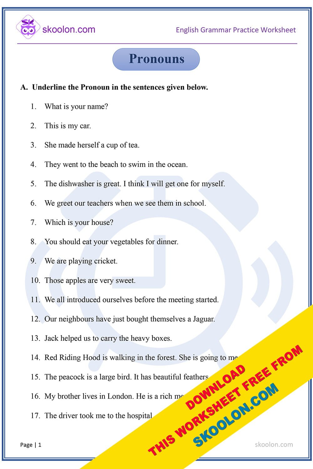 Pronouns with Answers-3 - skoolon.com