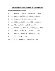 Balancing Equations Practice Worksheet - Balancing Equations ...