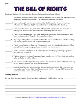 Bill of Rights Scenarios Analysis Worksheet by Students of History