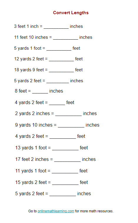 Convert Units of Length Worksheet (printable, online, answers)
