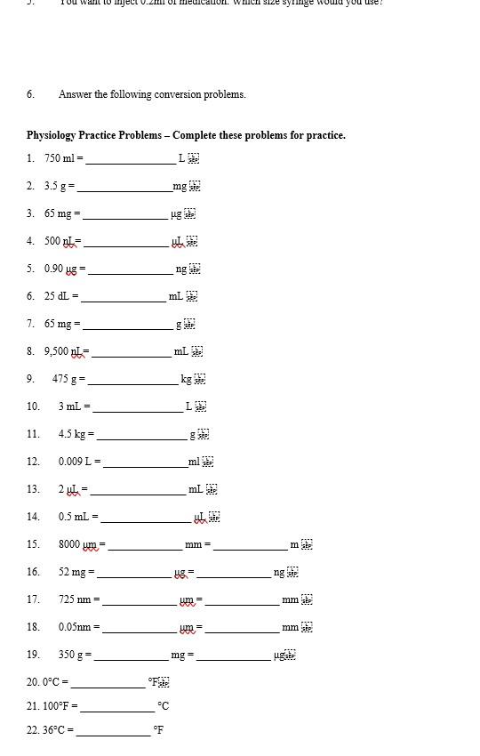 worksheet biology convert measuring unit
