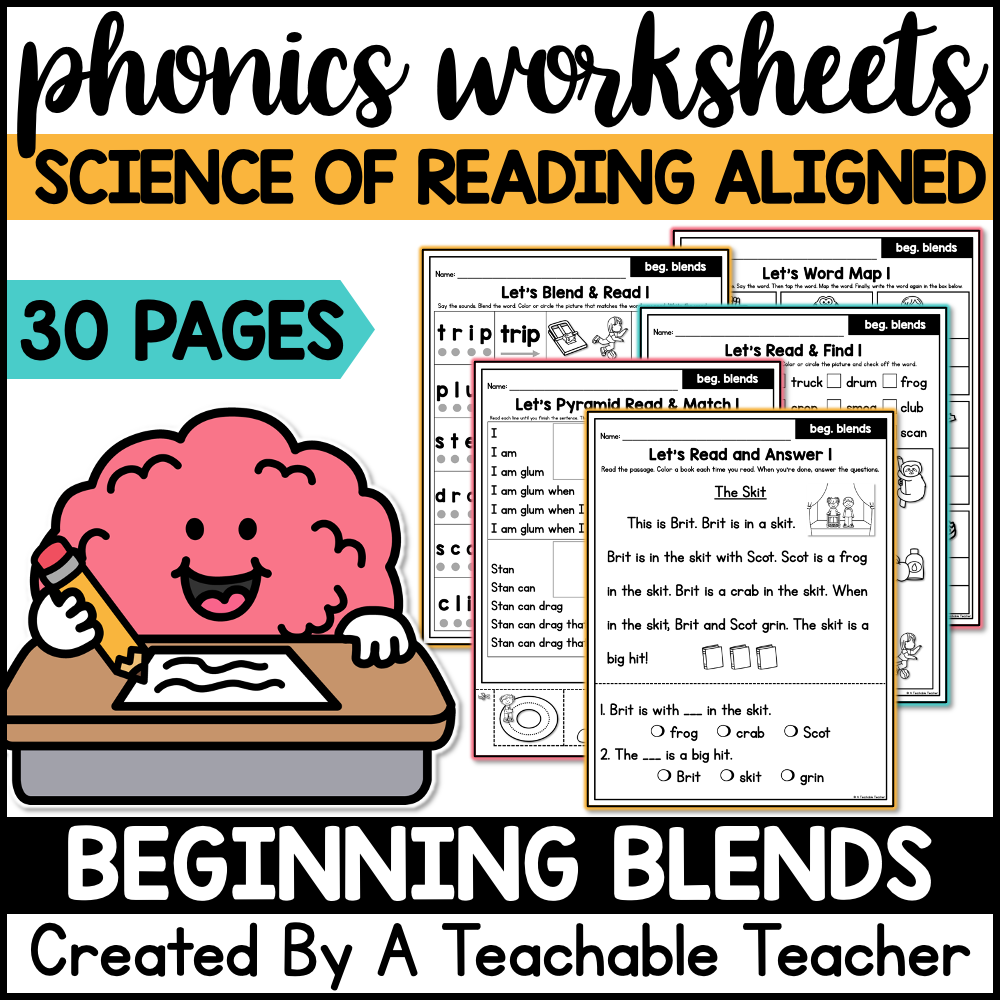 Beginning Consonant Blends Worksheets with Digraphs &  Short Vowels - The  Science of Reading