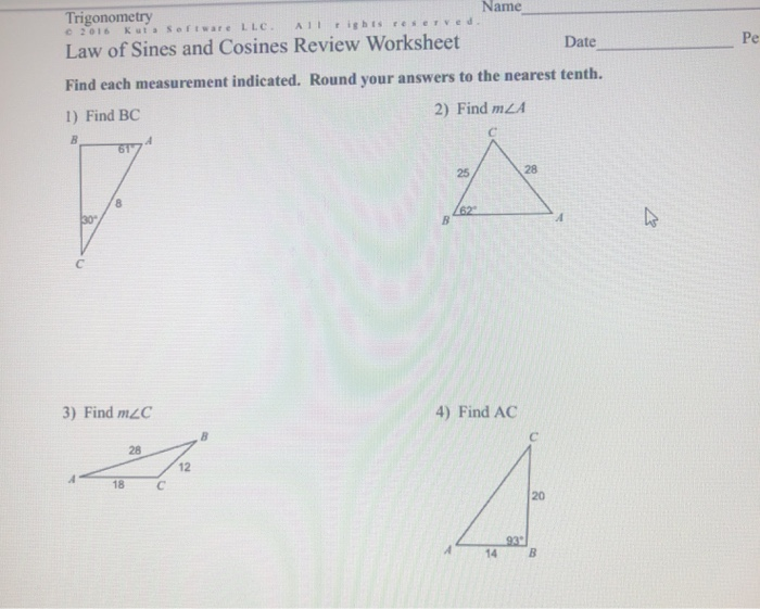 Solved Name Trigonometry 2016 Kuta Software LLC. All rights ...