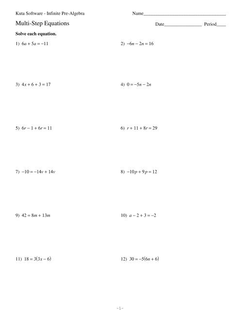 Multi-Step Equations - Kuta Software