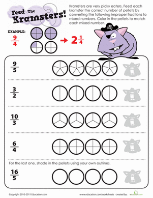 Changing Improper Fractions to Mixed Numbers | Worksheet ...
