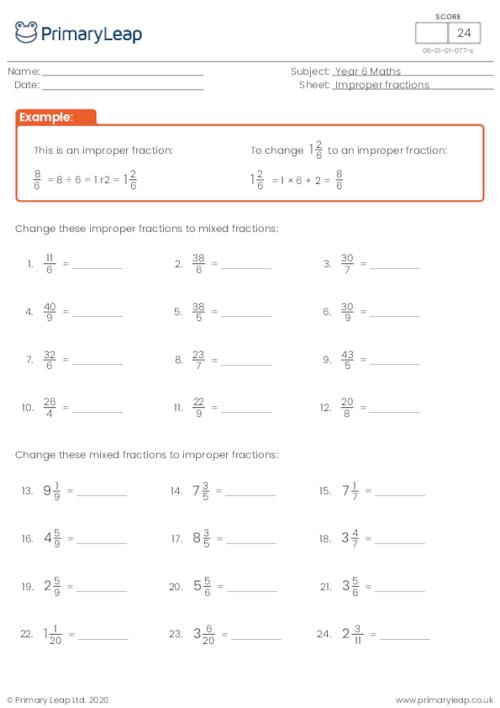 Numeracy: Converting improper fractions to mixed numbers ...