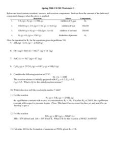 Chemistry Worksheet-Equilibrium Worksheet for Higher Ed | Lesson ...
