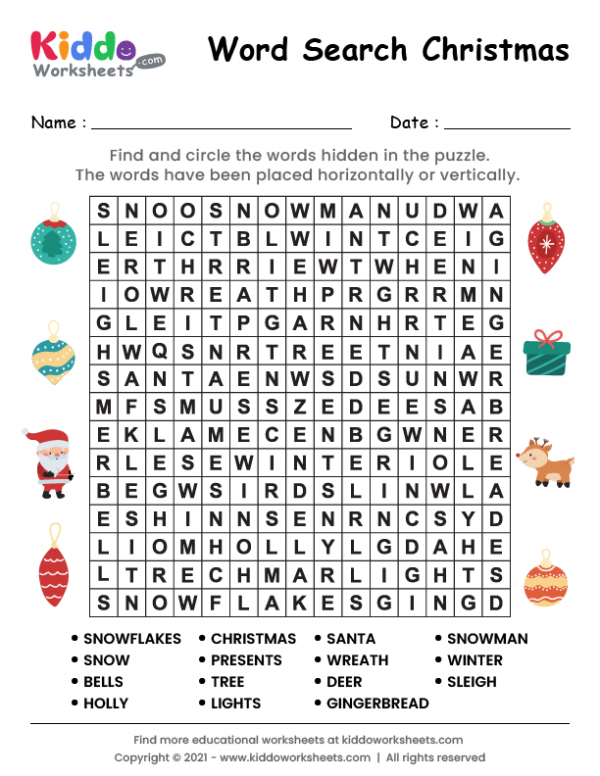 Free Printable Word Search Christmas Worksheet - kiddoworksheets