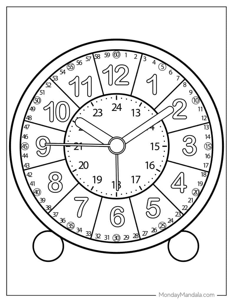 20 Clock Coloring Pages Free PDF Printables Worksheets Library