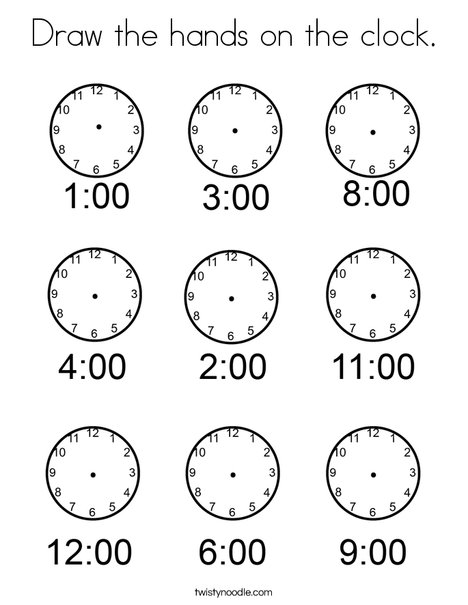 Draw the hands on the clock Coloring Page - Twisty Noodle