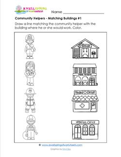 worksheet community helpers matching printables