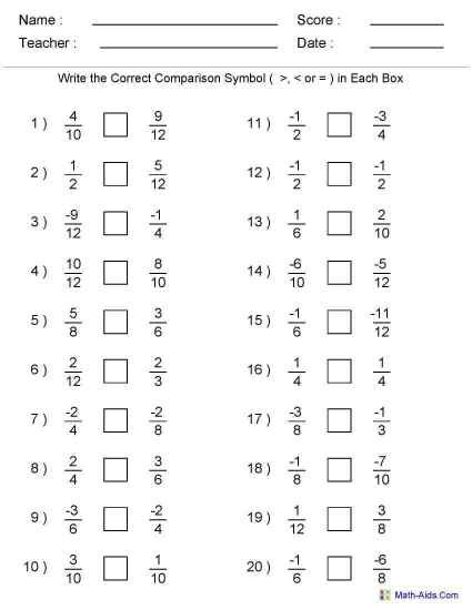 Greater Than Less Than Worksheets - Math-Aids.Com | Fractions ...