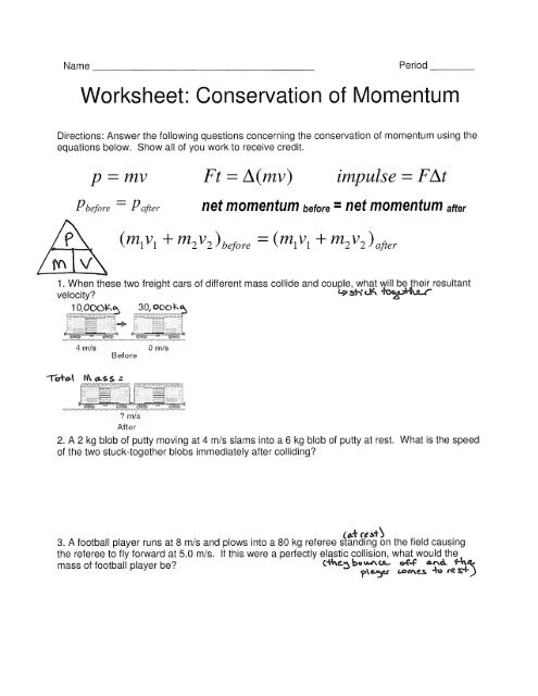 worksheet conservation of momentum