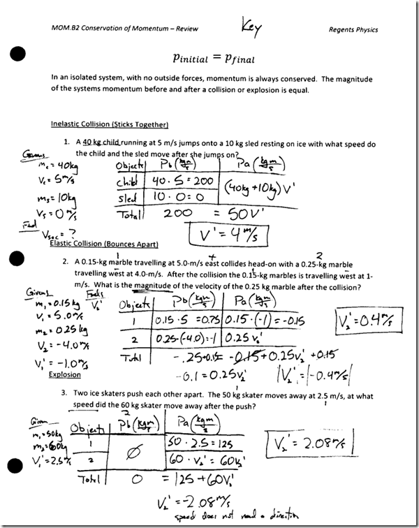 Conservation of Momentum Review - Regents Physics