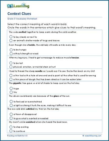 Context clues worksheets for grade 5 | Worsheets library