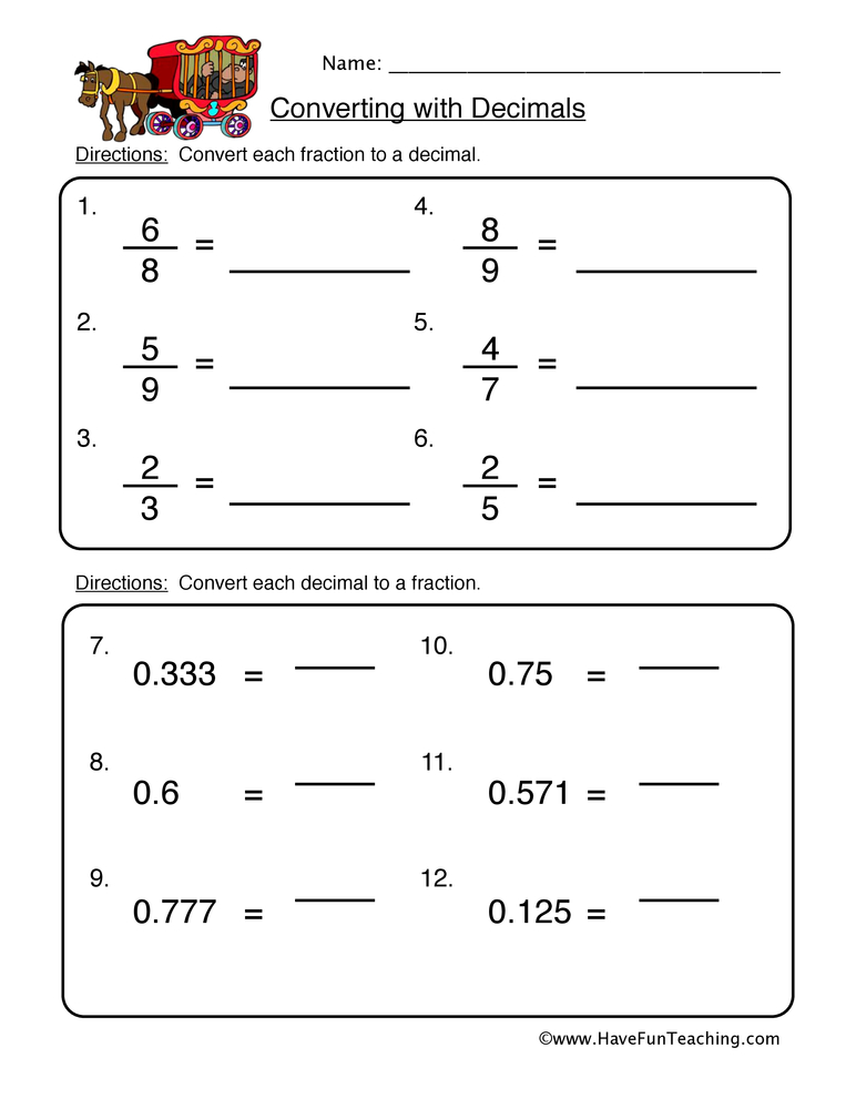 Converting Decimals Worksheet  