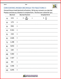 Converting Decimals to Fractions Worksheet