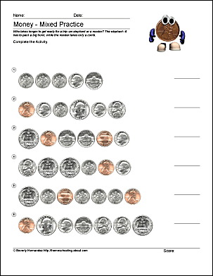 Math and Money Worksheets for Counting Coins