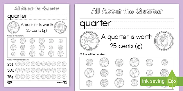 FREE! - All About the Canadian Quarter - Money Worksheet - Math