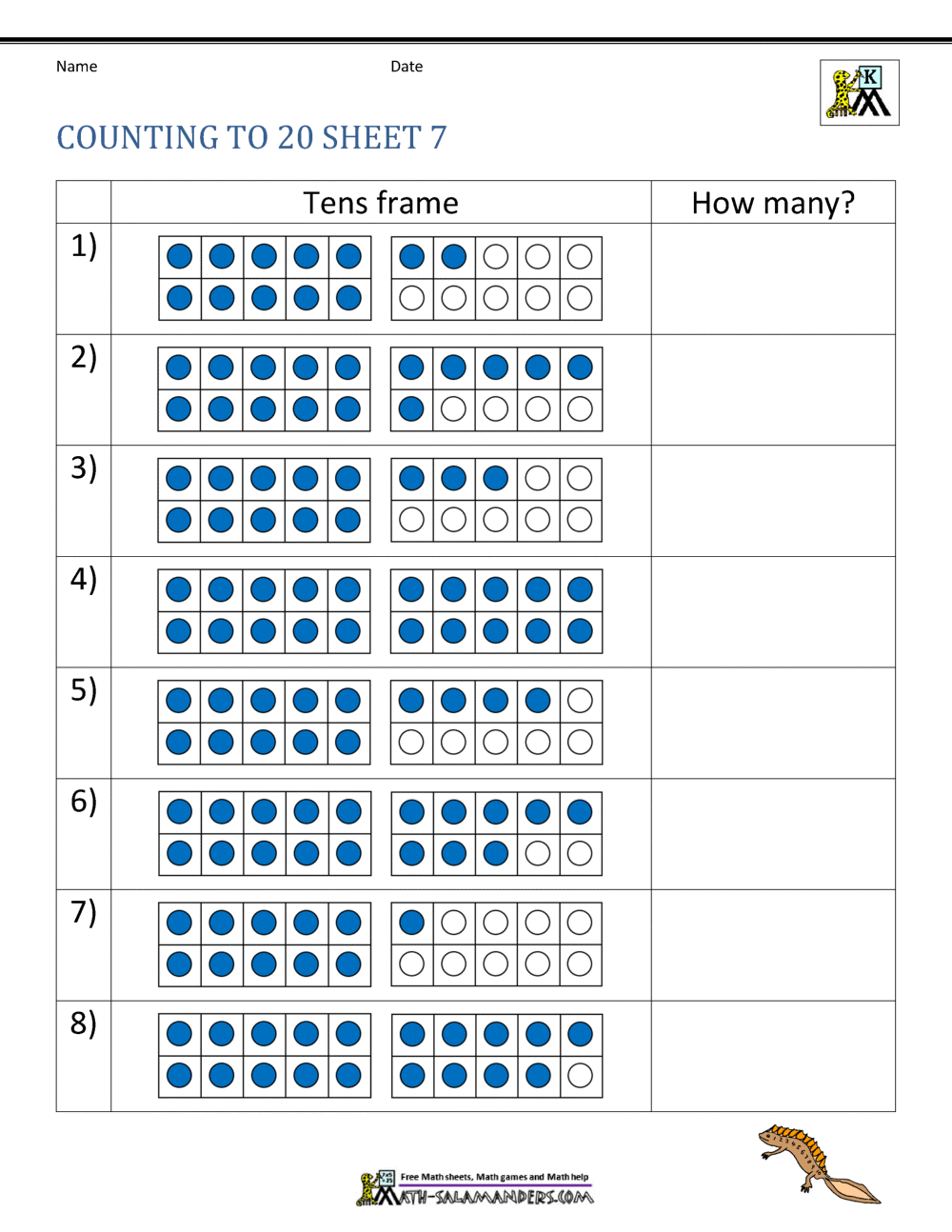 Counting to 20 Worksheets