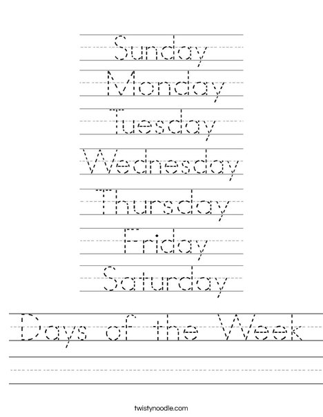 worksheet days of