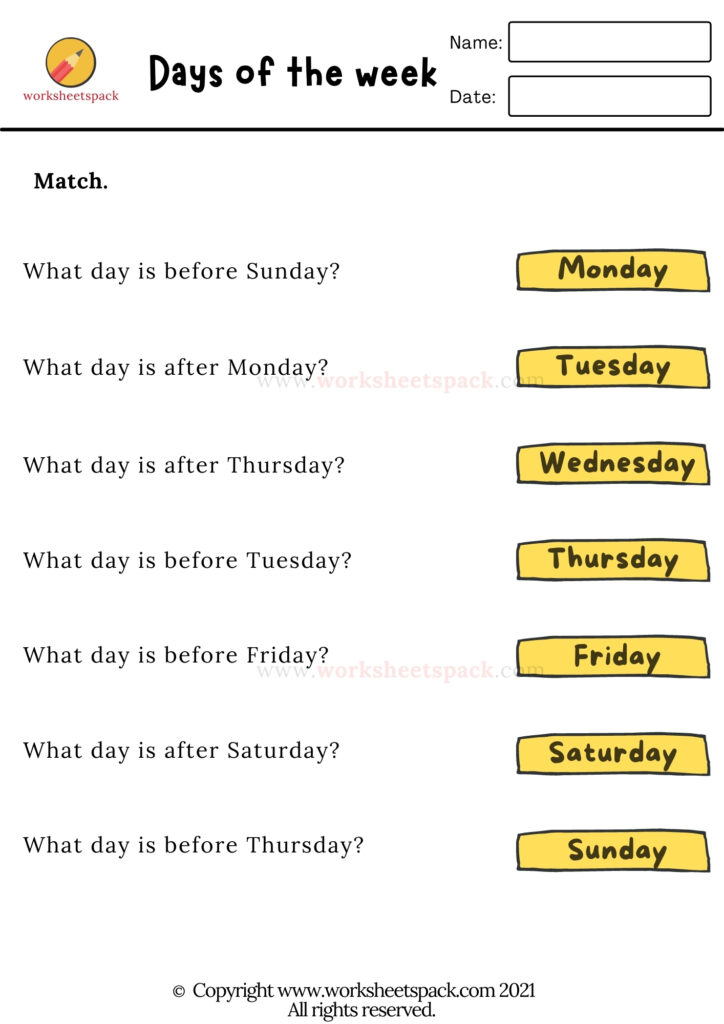 Days Of The Week Worksheet Fun Activities For Learning Days