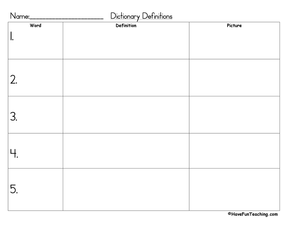 Spelling Word Definitions Worksheet  