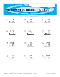 Multiplying Decimals - Tenths | Decimal Worksheets