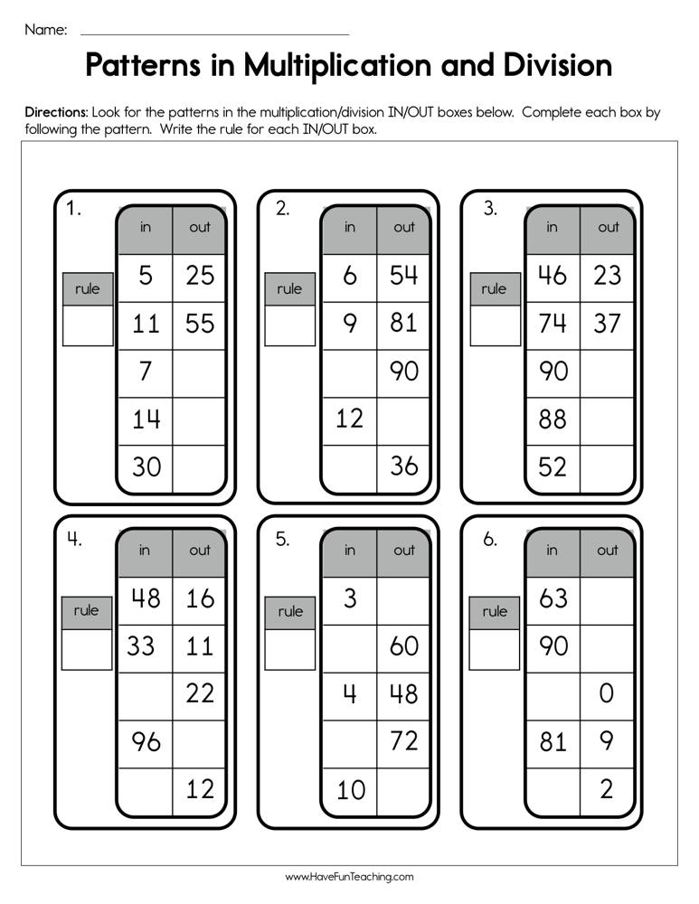Patterns in Multiplication and Division Worksheet  