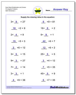 Multiplication and Division Pre-Algebra Worksheets