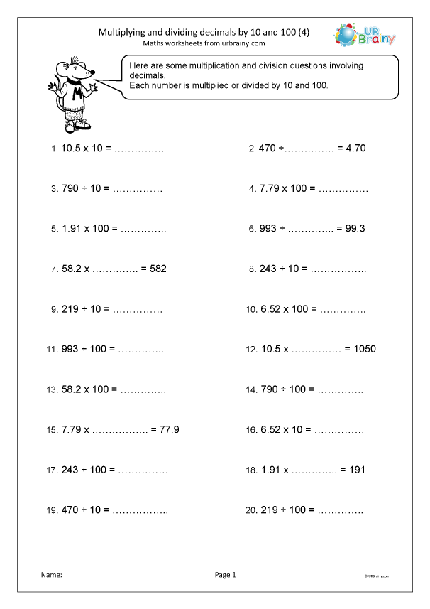 worksheet division of decimals