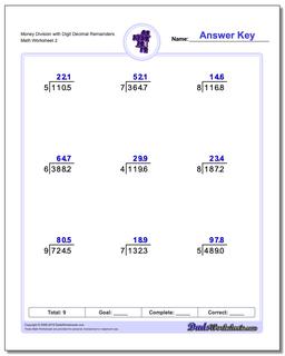 worksheet division of decimals