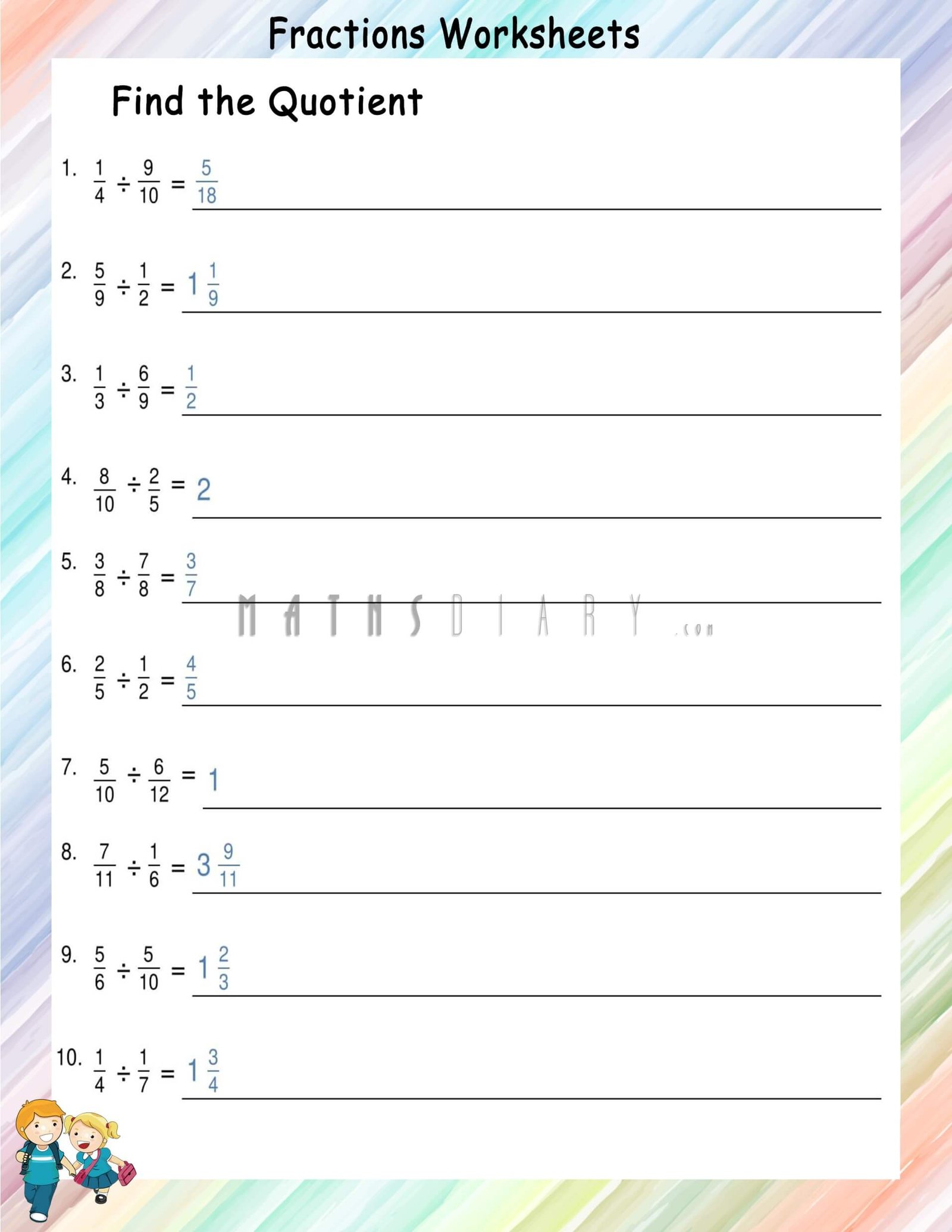 Divide fractions by fractions worksheets - Math Worksheets ...