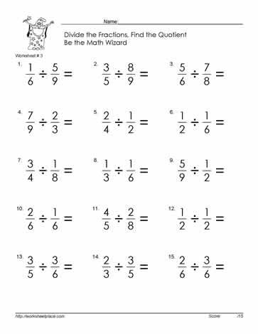 worksheet division of fractions