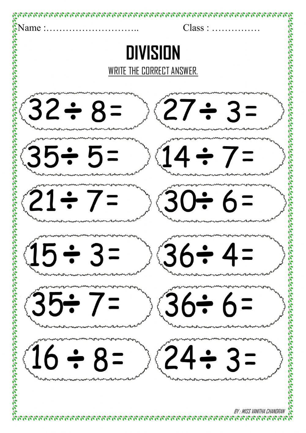 worksheet division of
