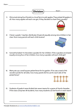 Division Word Problems Worksheets