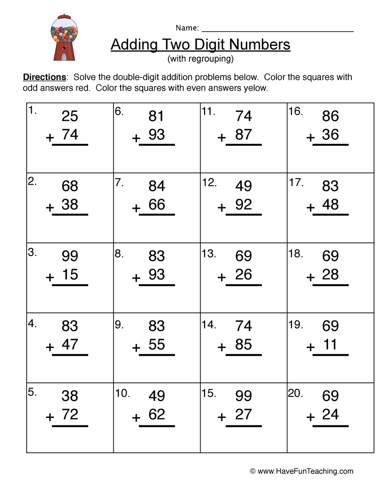 worksheet double digit addition with regrouping