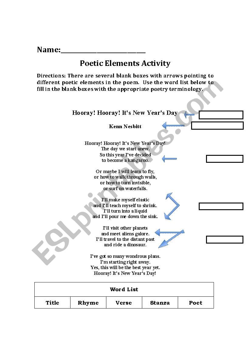 worksheet elements of poetry