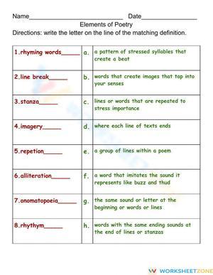 worksheet elements of poetry