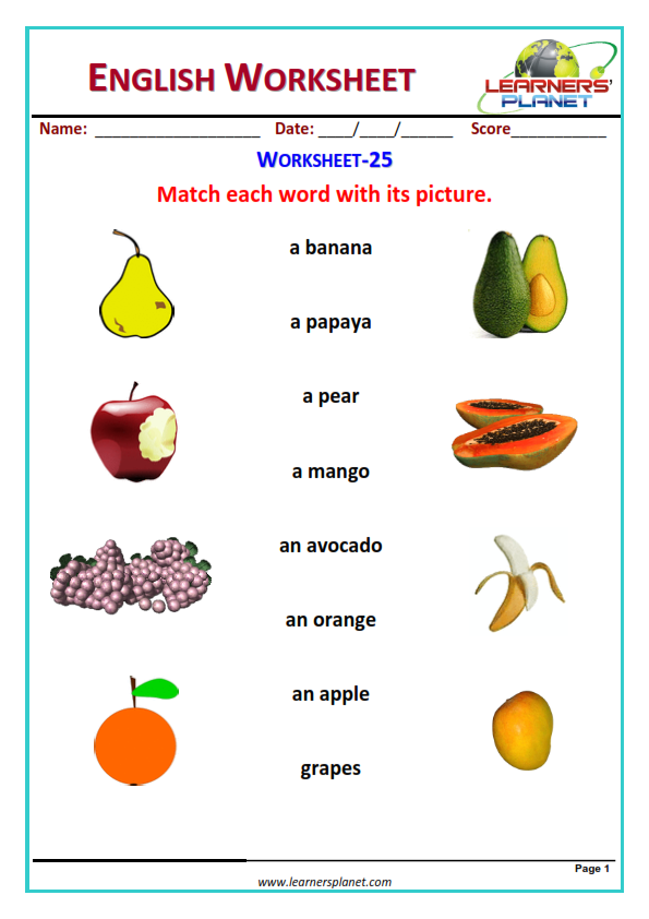 worksheet english for kindergarten