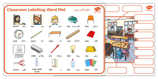 FREE! - Classroom Labels Worksheet Farsi/ English Translation