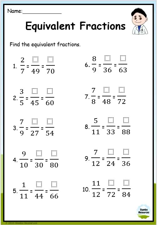 Grade 6 Equivalent Fractions Worksheets | Math Worksheets