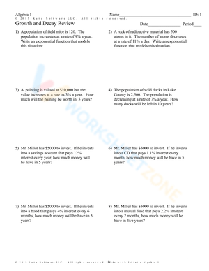 Growth And Decay Review Worksheet