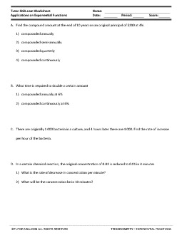 Worksheet: Exponential Functions - Applications - Compound ...