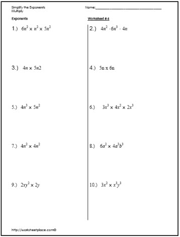 Simplify Exponents Worksheets