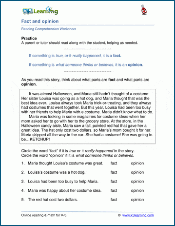 worksheet fact and opinion paragraph