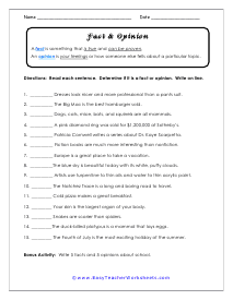 worksheet fact and opinion paragraph