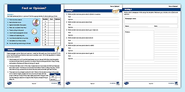 worksheet fact and opinion paragraph