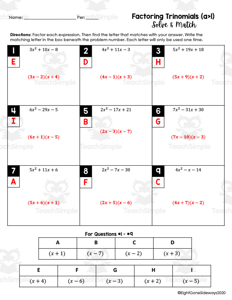 Free worksheet factoring trinomials, Download Free worksheet factoring