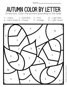 Color by Capital Letter Fall Preschool Worksheets